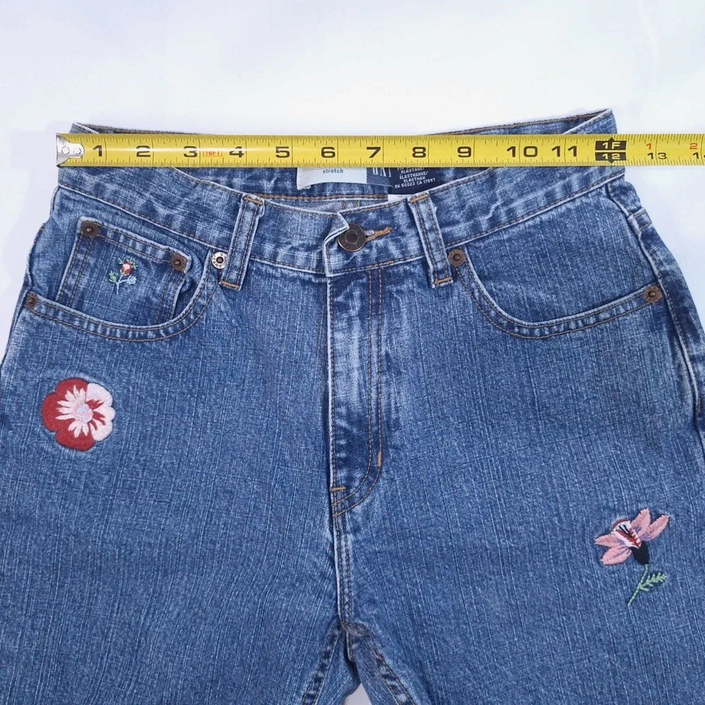 Vtg Gap Kids Floral Embroidered Flare Stretch Jeans Girls 14 Adjustable Blue Y2K